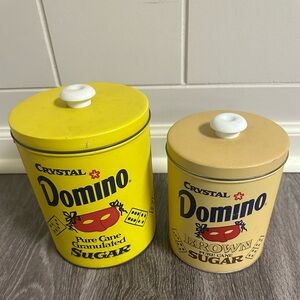 Domino Sugar Canister Set - Yellow and Tan vintage Sugar and brown sugar